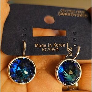 NWT!‎ Swarovski Crystal Round Royal Blue Earrings Wedding. No Swan Stamp! Shiny